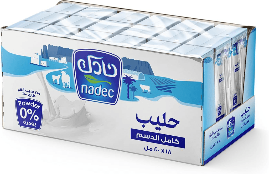 حليب مبستر كامل الدسم من نادك، 18 علبة × 200 مل